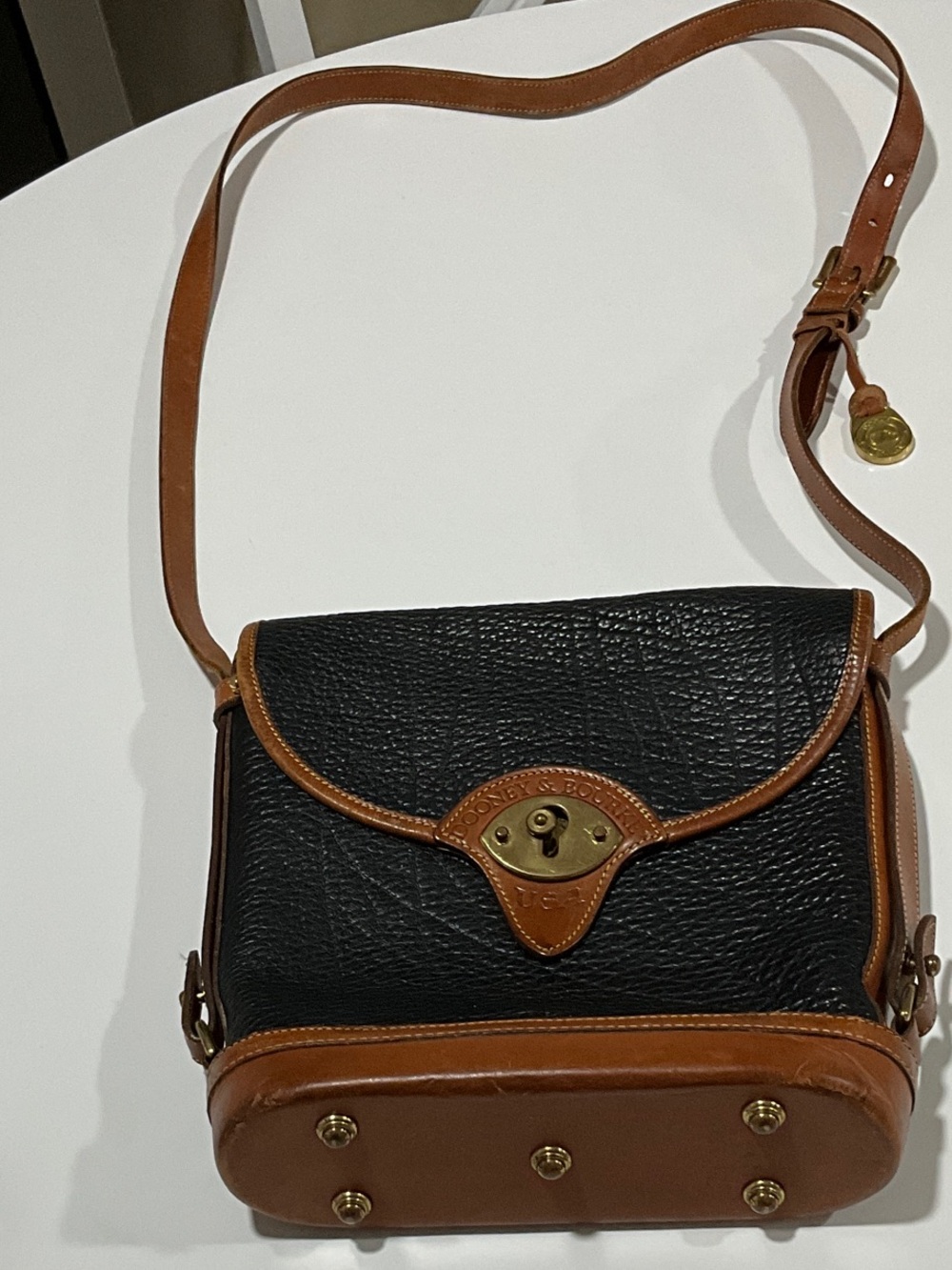 Dooney & Bourke Black and Brown Pebbled Leather Crossbody Bag